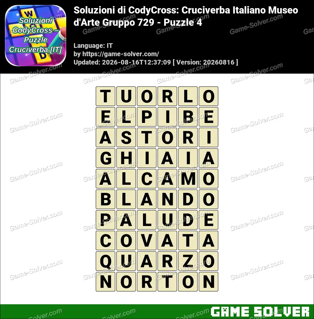 Soluzioni di CodyCross: Cruciverba Italiano Museo d’Arte Gruppo 729 – Puzzle 4
